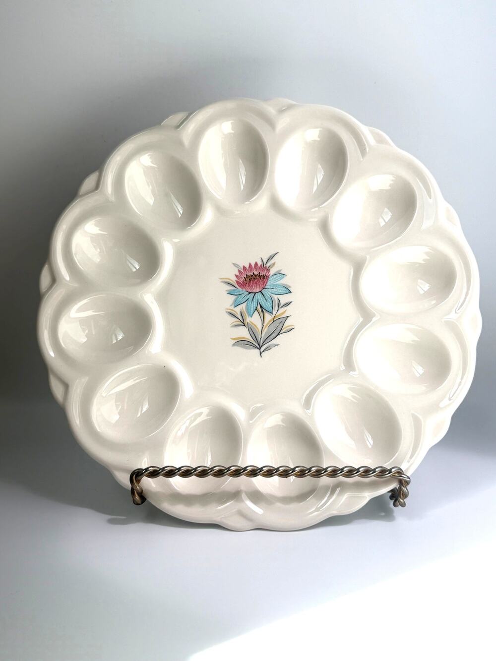 Vintage Steubenville Fairlane Dura Gloss deviled egg plate flower design Easter